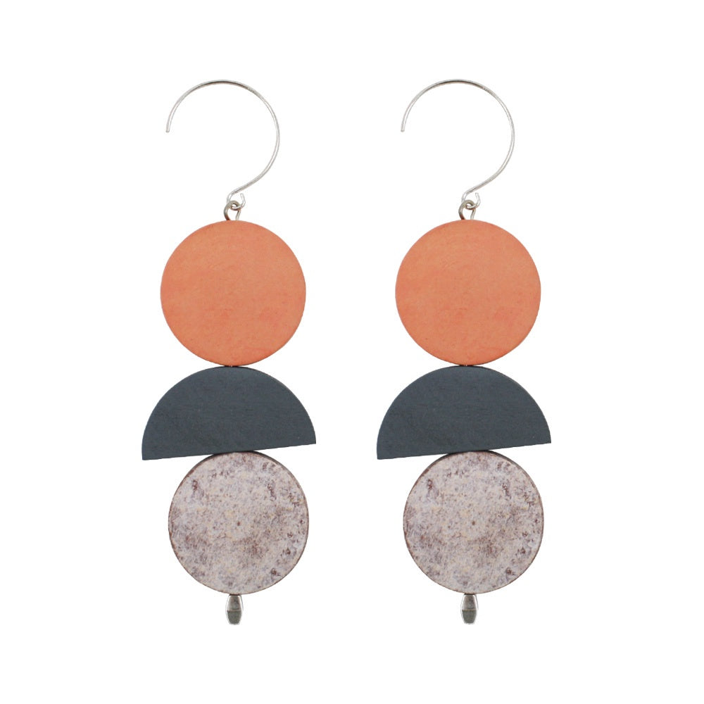 Penny Foggo Earrings Wood Shapes Peach and Grey