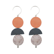 Penny Foggo Earrings Wood Shapes Peach and Grey