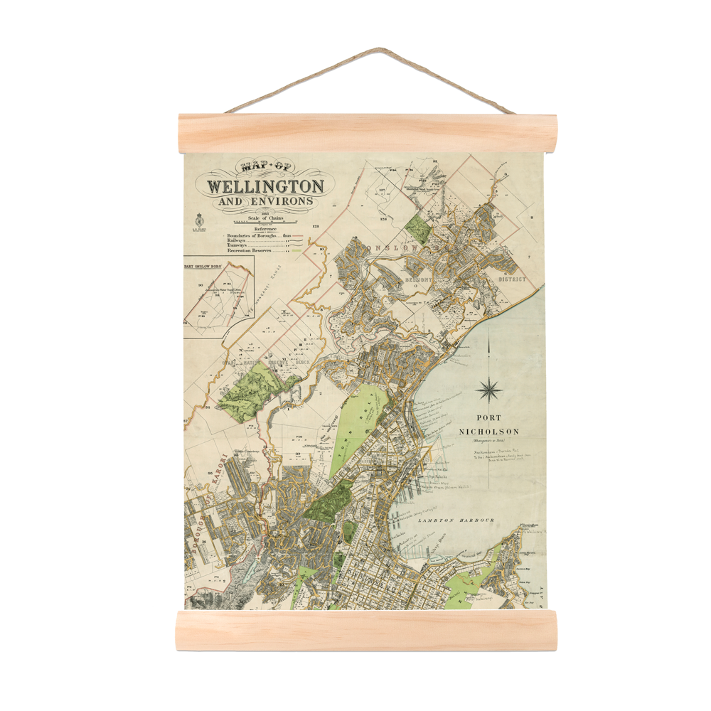 New Zealand Retro Mini Wall Chart Wellington Map