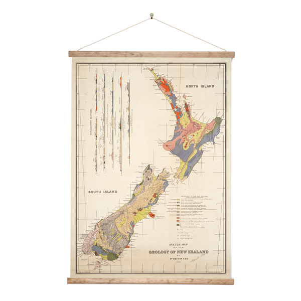 New Zealand Retro Wall Chart Geology Map of NZ