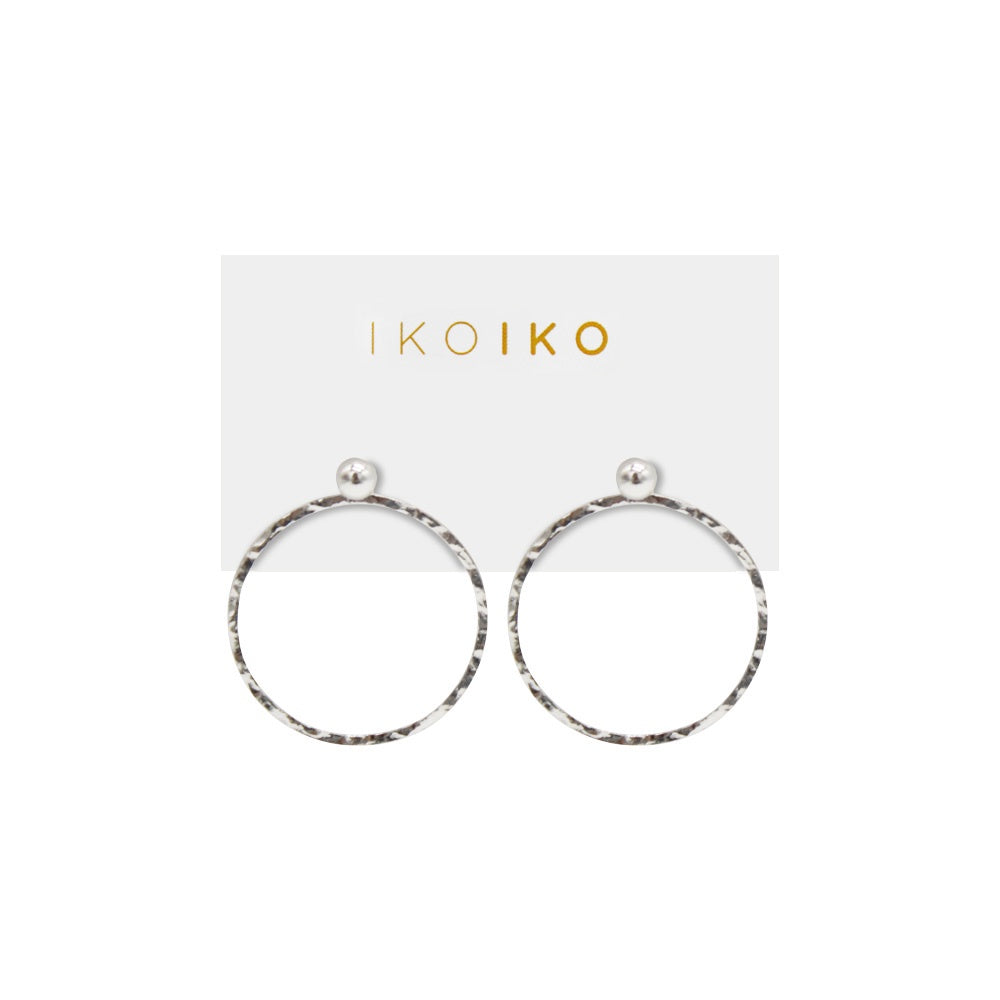 Iko Iko Studs Medium Hanging Hammered Circle Silver