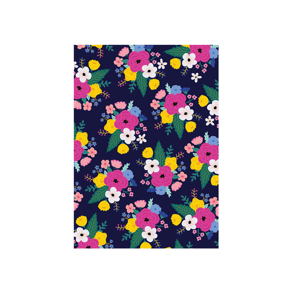 Iko Iko Floral Card Bright Bloom Navy with Bright Pink Flower