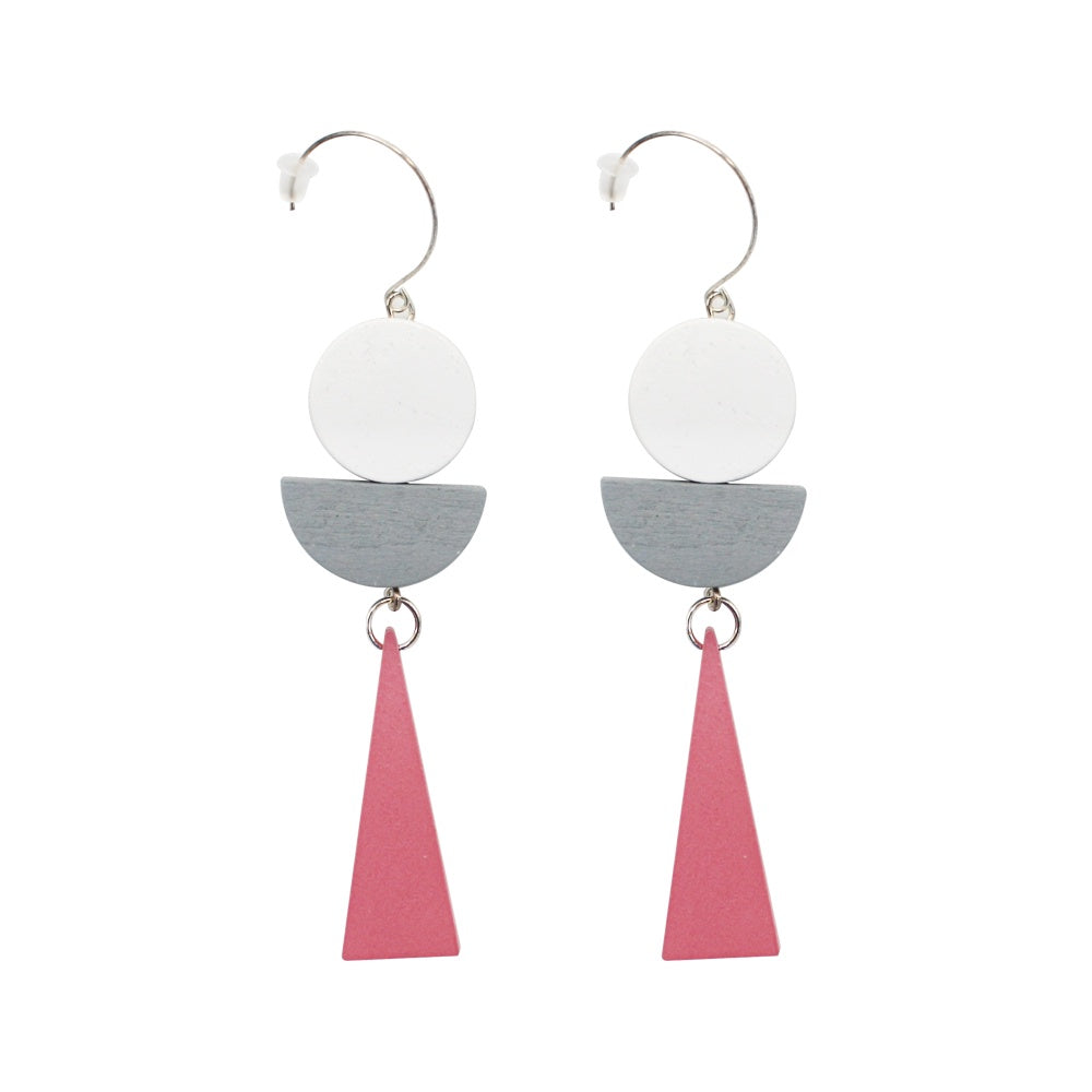 Penny Foggo Earrings Wooden Triangle Shapes Pink