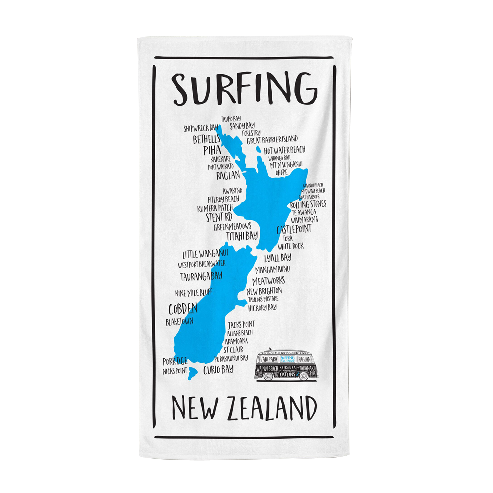 Moana Road Beach Towel Surfing NZ Map