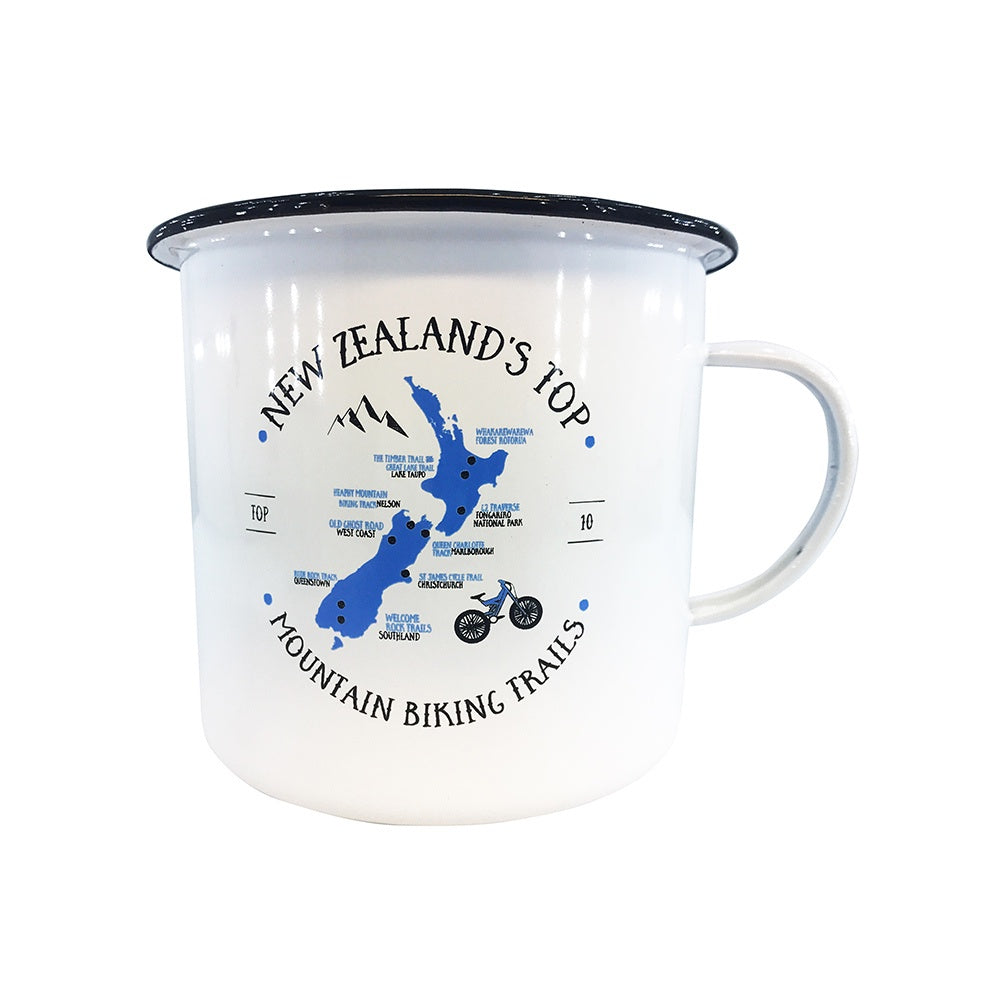Moana Road Mountain Biking Enamel Mug White