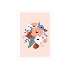 Iko Iko A4 Art Print Bloom Bouquet Blue with Peach