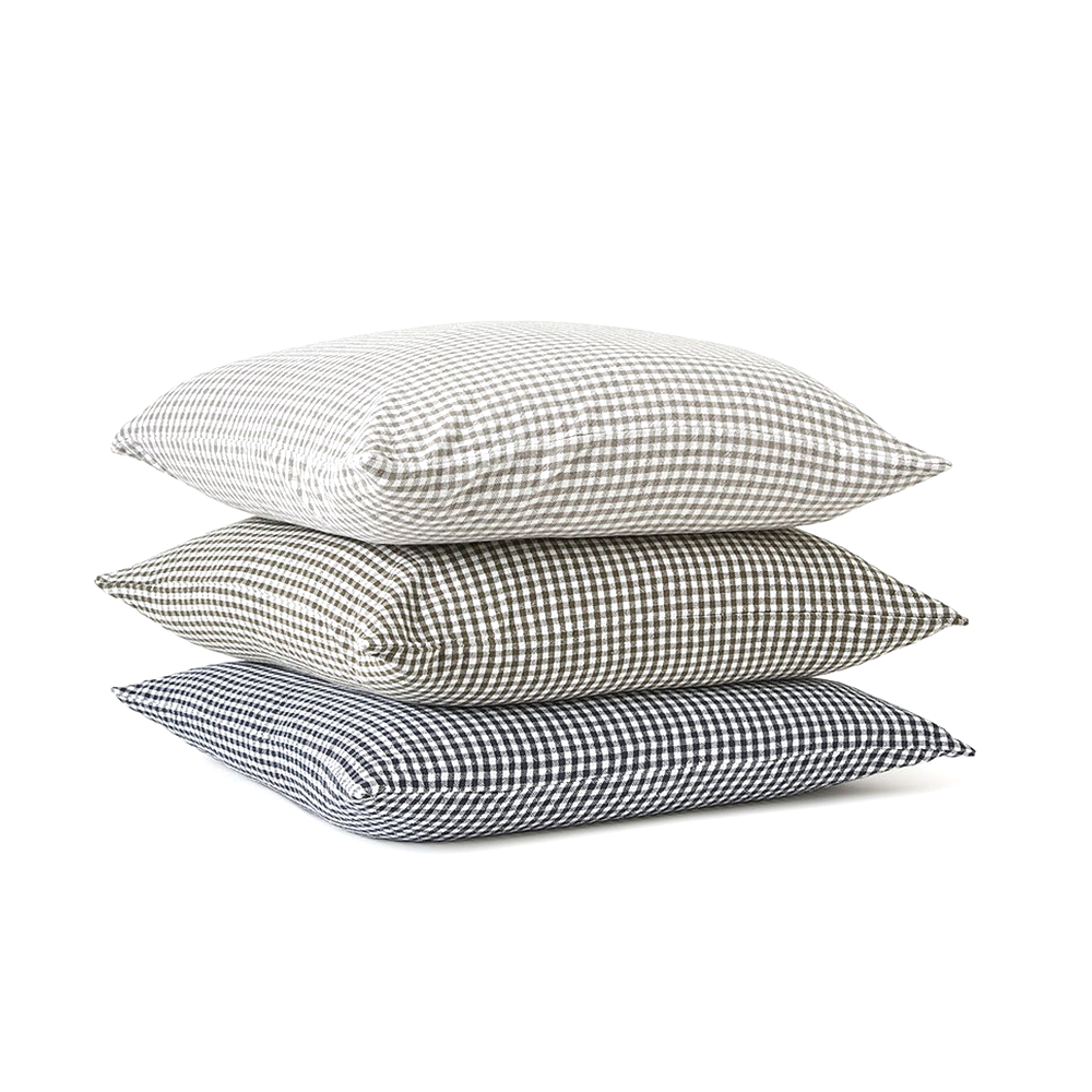 Citta Gingham Washed Cotton Cushion Cover Olive