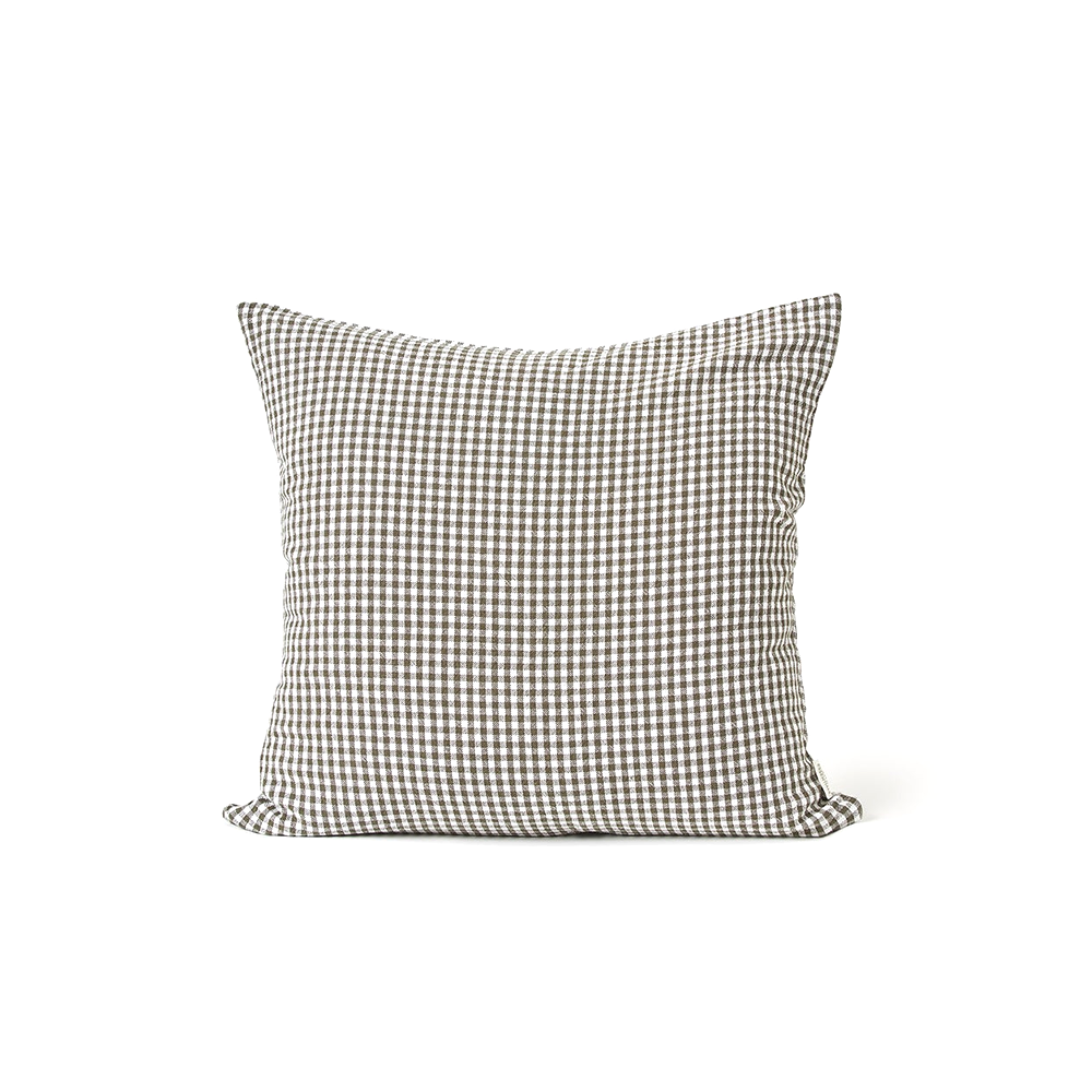 Citta Gingham Washed Cotton Cushion Cover Olive