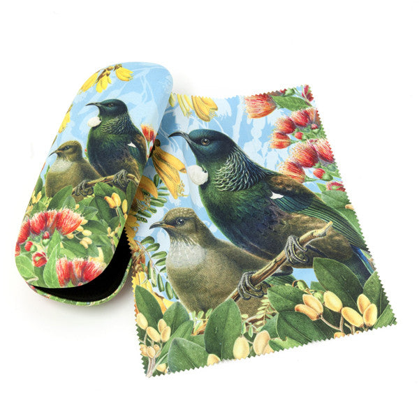 New Zealand Retro Glasses Case Botanical Tūī