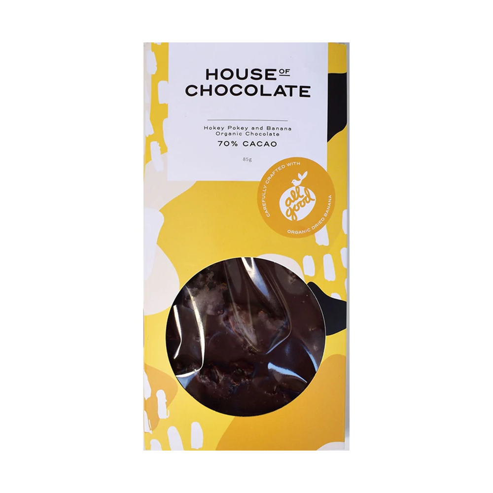 House of Chocolate Hokey Pokey and Banana Dark Chocolate Bar 85g