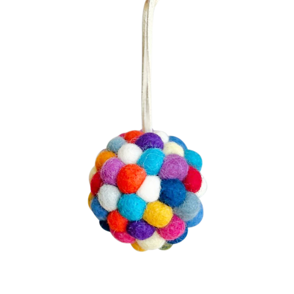 Sheep-ish Felt Ball Bauble Decoration Rainbow Multi