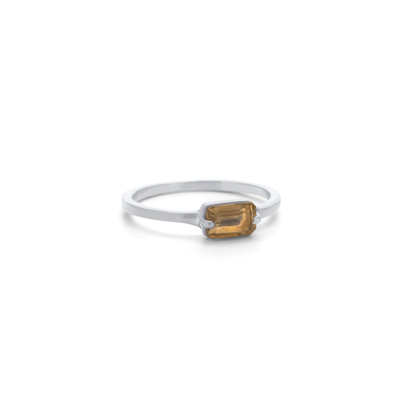 Kerry Rocks Baguette Ring Smokey Quartz Silver