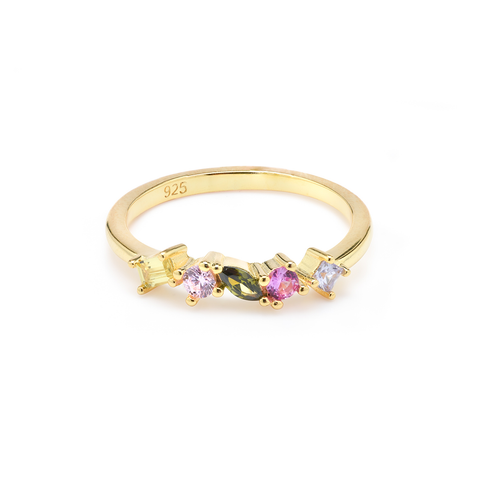 Iko Iko Ring Multicolour Row of CZs Gold
