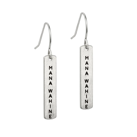 Little Taonga Earrings Te Reo Mana Wahine Silver