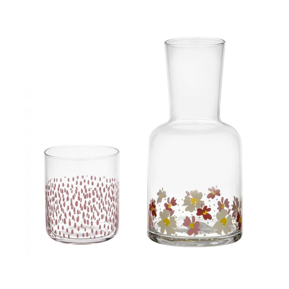 Floral Spotty Bedside Carafe and Glass 1L