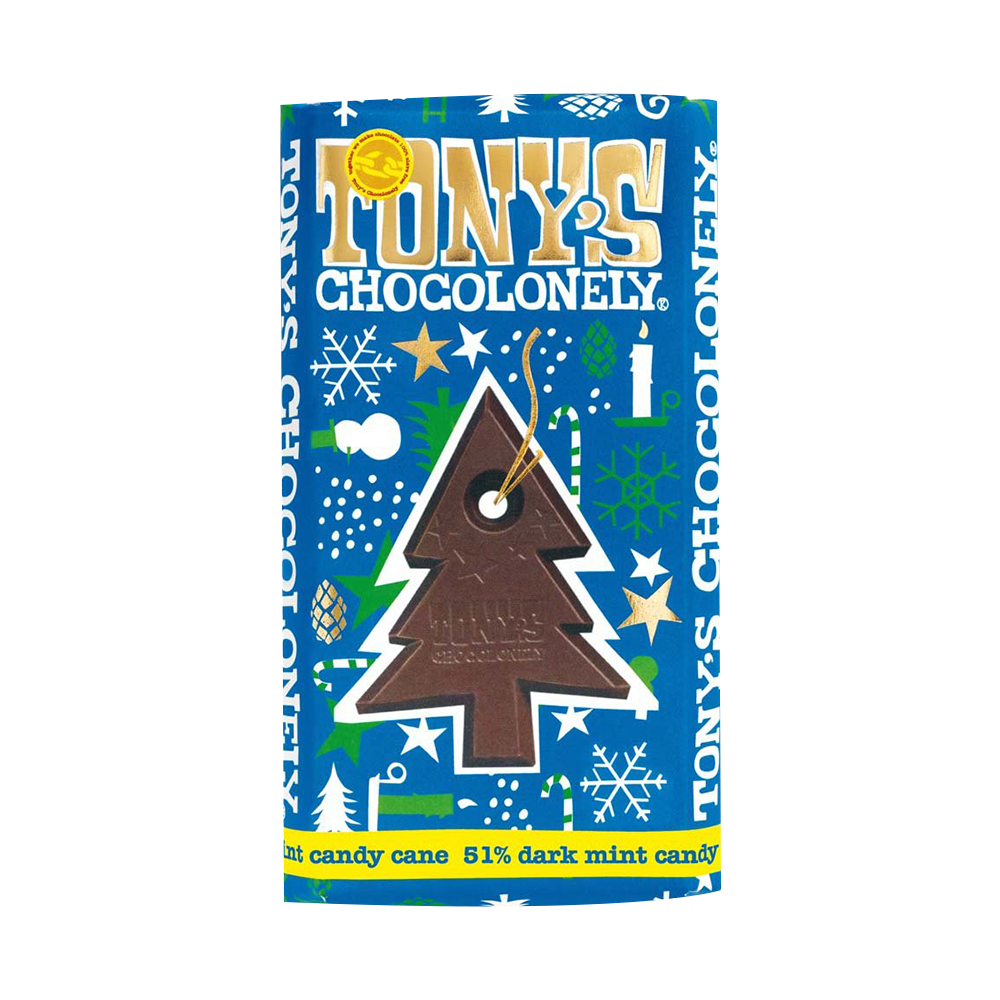 Tony's Chocolonely 180g Dark Chocolate Christmas Mint Candy Cane