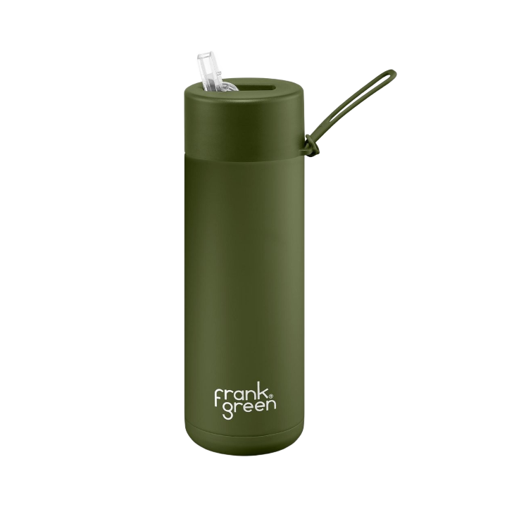 Frank Green Reusable Bottle with Straw Lid & Strap 20oz Khaki